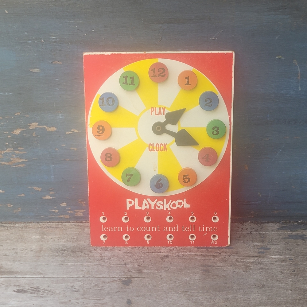 Playskool Count And Tell Time Wood Toy Clock Vintage 70s